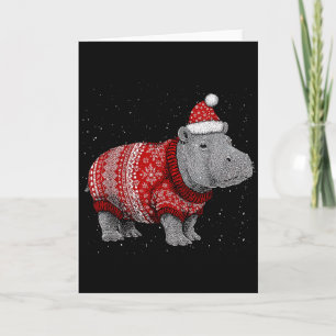 Carte Joyeux Noël Hippopotame Drôle Chapeau de Père Noël