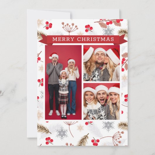 Carte Joyeux Noël hiver moderne Fir Holly 3 Photo (Devant)