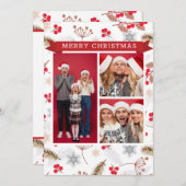 Carte Joyeux Noël hiver moderne Fir Holly 3 Photo (Devant / Derrière)