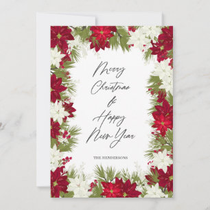 Carte Joyeux Noël hiver Rouge Bold Poinsettia Blanc