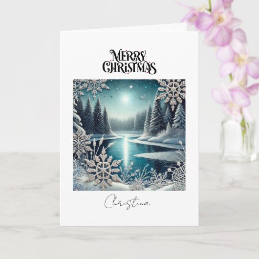 Carte Joyeux Noël hiver Wonderland Neige Flakes (Orchidée)