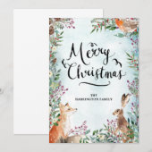 Carte Joyeux Noël hiver Woodland Fox Rabbit Card (Devant / Derrière)