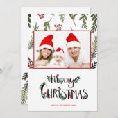 Carte Joyeux Noël, Holly Berry Branches Photo (Devant / Derrière)