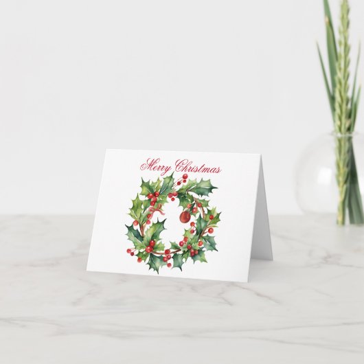 Carte Joyeux Noël Holly Berry Wreath (Devant)
