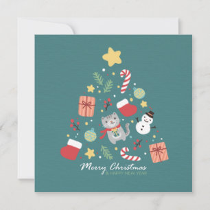 Carte Joyeux Noël : illustration de chats et d'arbres