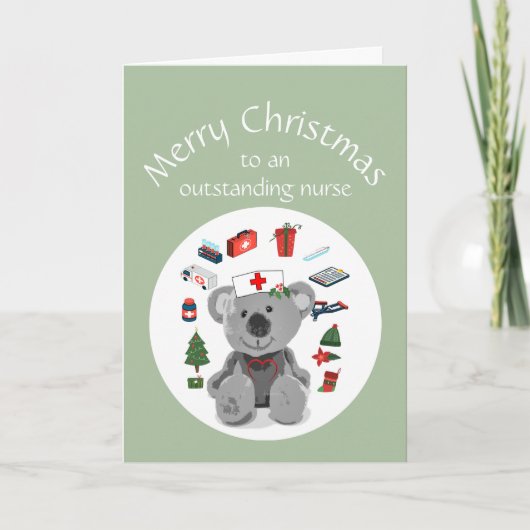 Carte Joyeux Noël Infirmière Ourson Mignon (Devant)