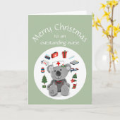 Carte Joyeux Noël Infirmière Ourson Mignon (Fleur jaune)