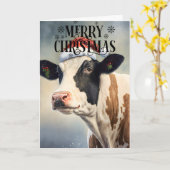 Carte Joyeux Noël jolie vache (Fleur jaune)