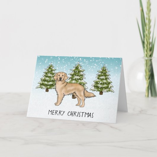 Carte Joyeux Noël Joyeux hiver de chien d'hivernage doré (Devant)