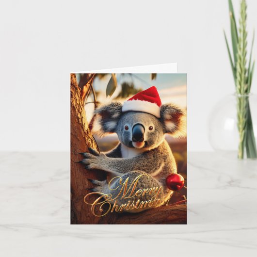 Carte Joyeux Noël Koala assis dans un eucalyptus (Devant)