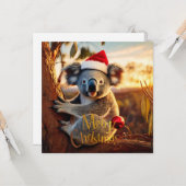 Carte Joyeux Noël Koala assis dans un Eucalyptus (Devant/Arrière en situation)
