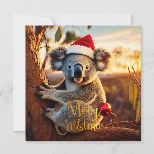 Carte Joyeux Noël Koala assis dans un Eucalyptus (Devant)