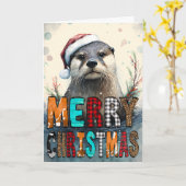 Carte Joyeux Noël Loutre (Fleur jaune)