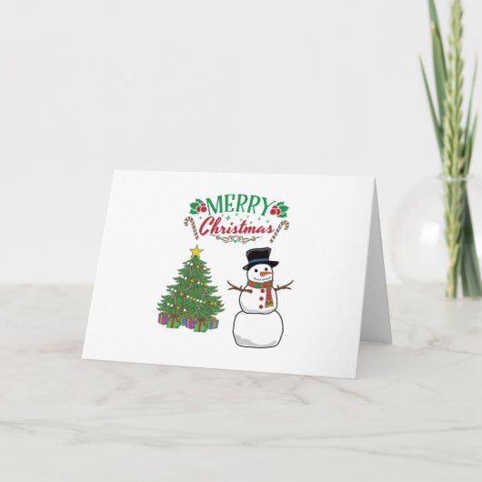 Carte Joyeux Noël Mignon Bonhomme de Neige Avec Un Chat (Devant)