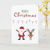 Carte Joyeux Noël mignon Père Noël Sucres de canne Vert (Fleur jaune)