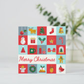 Carte Joyeux Noël mignon Rétro hiver Icônes de Noël (Debout devant)