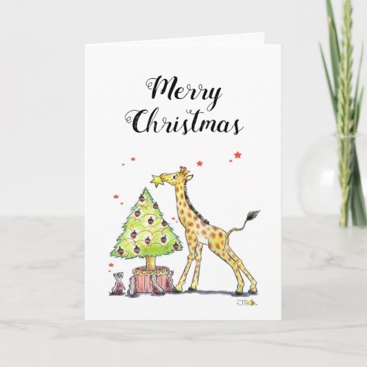 Carte Joyeux Noël (mignonne girafe sapin de Noël) (Devant)