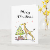 Carte Joyeux Noël (mignonne girafe sapin de Noël) (Fleur jaune)