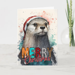 Carte Joyeux Noël mignonne Happy Père Noël Otter Card
