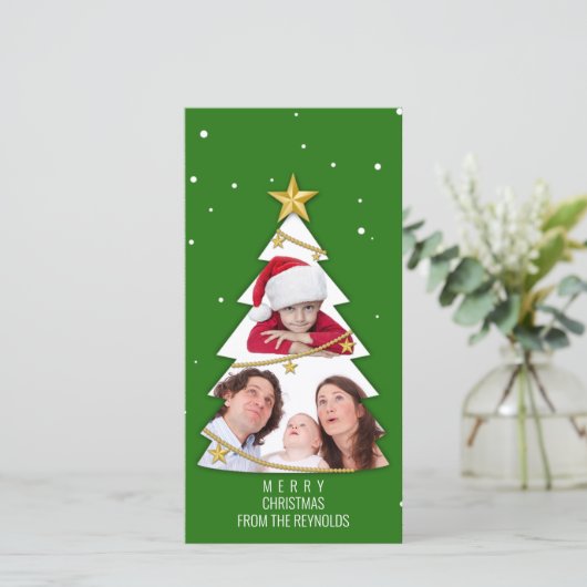 Carte Joyeux Noël moderne arbre photo Collage vert (Debout devant)