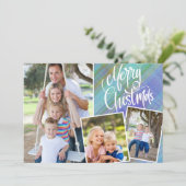 Carte Joyeux Noël Moderne Bleu Plaid Trois Photo (Debout devant)