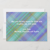 Carte Joyeux Noël Moderne Bleu Plaid Trois Photo (Dos)