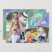 Carte Joyeux Noël Moderne Bleu Plaid Trois Photo (Devant / Derrière)