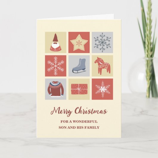 Carte Joyeux Noël Moderne pour Fils et Famille (Devant)