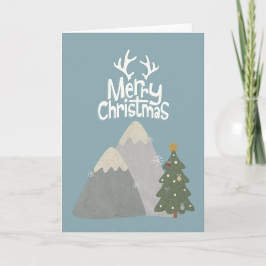 Carte Joyeux Noël Montagne enneigée (Devant)