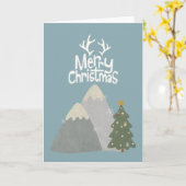 Carte Joyeux Noël Montagne enneigée (Fleur jaune)