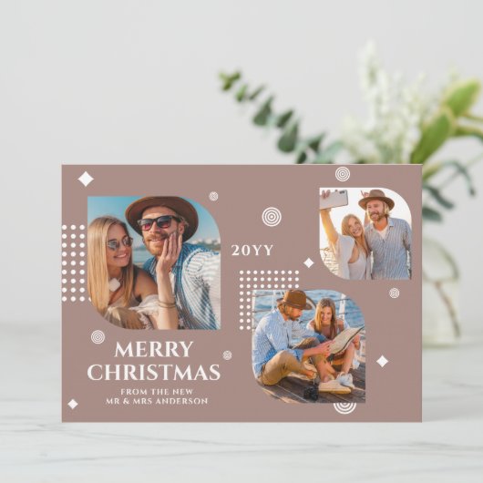 Carte Joyeux Noël Mr & Mrs 3 Photo Collage Moderne (Debout devant)