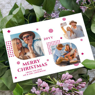 Carte Joyeux Noël Mr & Mrs 3 Photo Collage Moderne