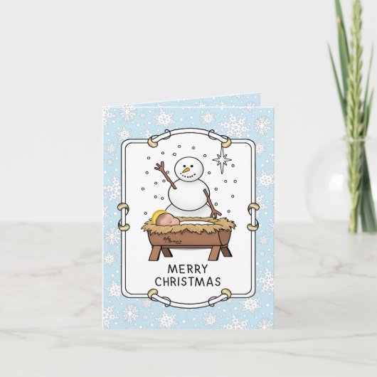 Carte Joyeux Noël Nativité bébé Jésus Snowman (Devant)