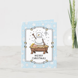 Carte Joyeux Noël Nativité bébé Jésus Snowman