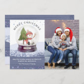 Carte Joyeux Noël Neige Globe mignonne Snowman Photo (Devant / Derrière)