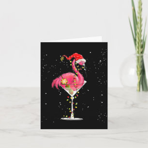 Carte Joyeux Noël Nk Flamingo Boire du vin Lumières X