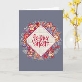 Carte Joyeux Noel Noël français traditionnel rouge gris (Fleur jaune)