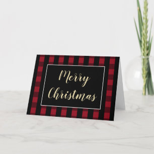Carte Joyeux Noël noir et rouge noir blanc plaid