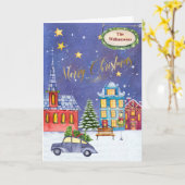 Carte Joyeux Noël Nom du village Neige (Fleur jaune)