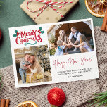 Carte Joyeux Noël Nouvel An Voeux Famille Photo<br><div class="desc">Carte de voeux de vacances en famille avec vos photos de famille et souhaitant à vos proches un Joyeux Noël et une Bonne Année. Ajoutez vos photos, votre accueil personnalisé et votre nom de famille. Cette carte de Noël revient à une bande de sucre de canne rouge et blanc sur...</div>