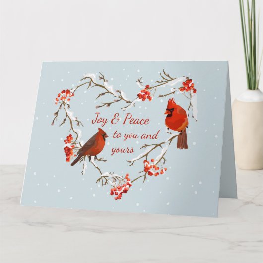 Carte Joyeux Noël Oiseau Rouge Cardinal Cœur (Devant)
