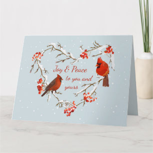 Carte Joyeux Noël Oiseau Rouge Cardinal Cœur