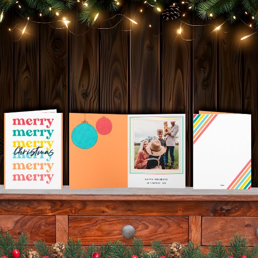 Carte Joyeux Noël Orange coloré moderne Une photo