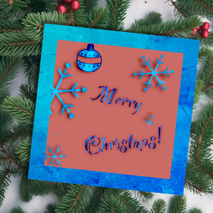 Carte Joyeux Noël, ornements et cristaux de neige