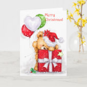 Carte Joyeux Noël, ours avec le présent et les ballons (Fleur jaune)