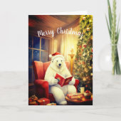 Carte Joyeux Noël Ours Lecture dans une chaise confortab (Devant)
