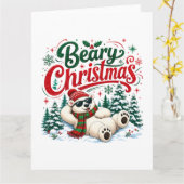 Carte Joyeux Noël ourson (Fleur jaune)