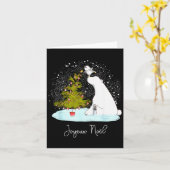 Carte Joyeux Noël - Ourson mignon pingouin Noël (Fleur jaune)