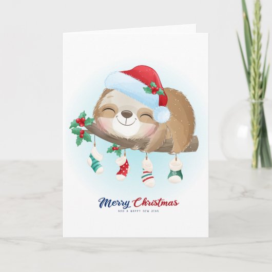 Carte Joyeux Noël Paresseux (Devant)