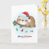 Carte Joyeux Noël Paresseux (Fleur jaune)